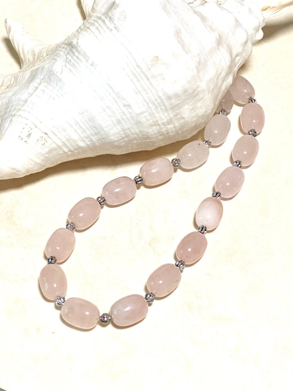 Beaded Rose Quartz Necklace, Large Pink Genuine Gemstone Matinee Necklace